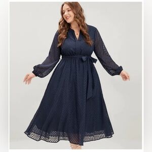 NWT BloomChic geometric navy belted dress Boho